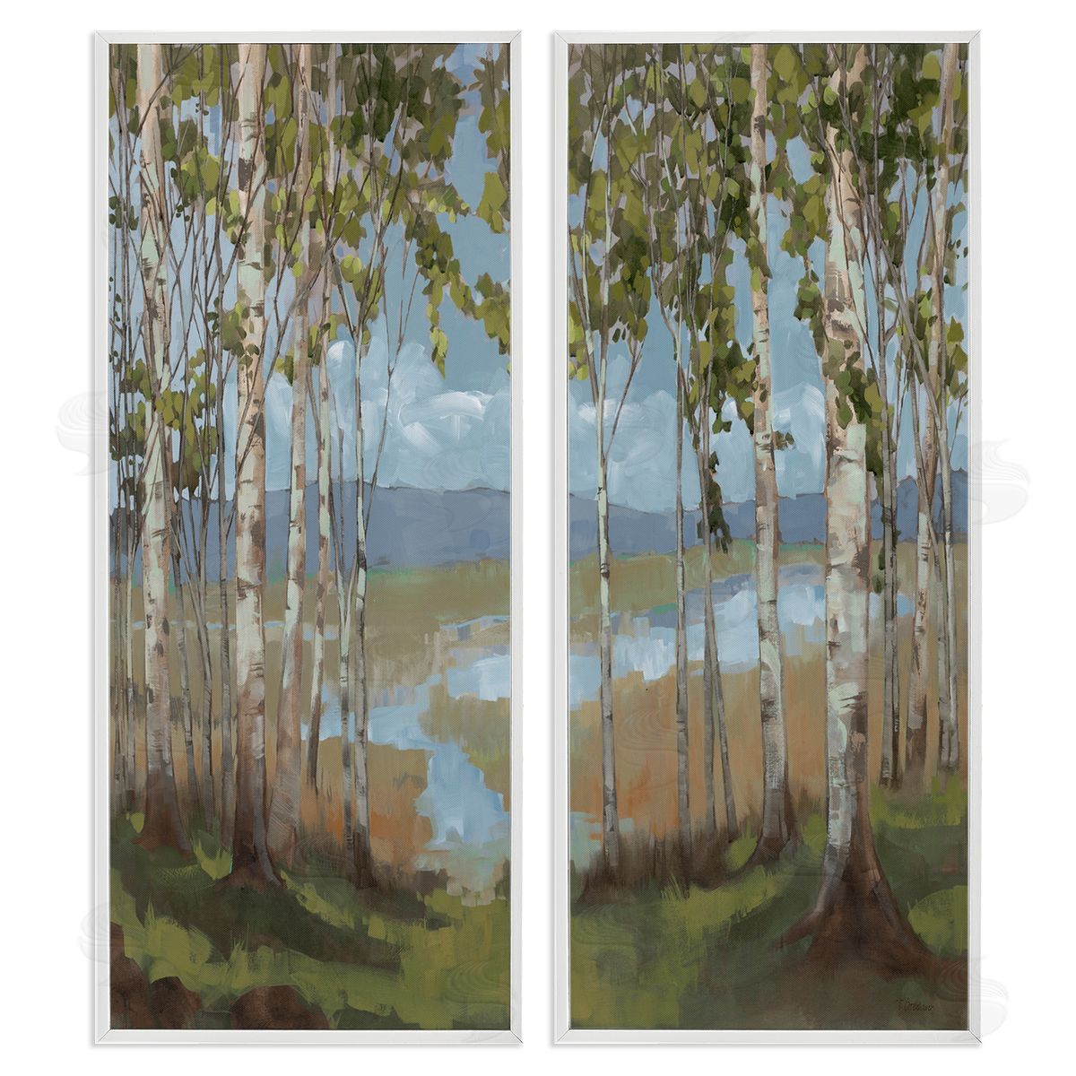 Trevor Copenhaver White Birch Copse of Trees  White Framed Giclee Wall Art Print