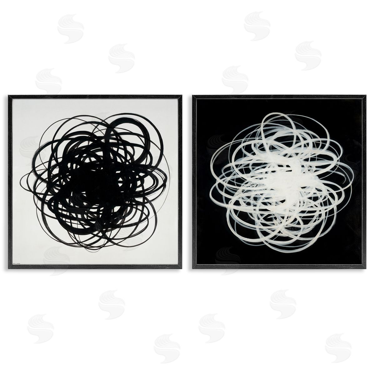 Haxton Black & White Tangled Lines  Black Framed Giclee Wall Art Print