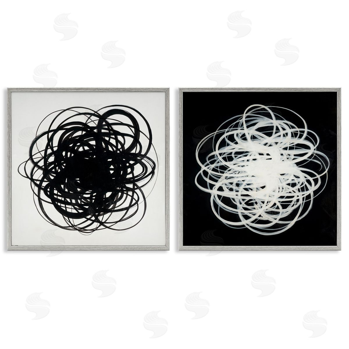 Haxton Black & White Tangled Lines  Gray Framed Giclee Wall Art Print