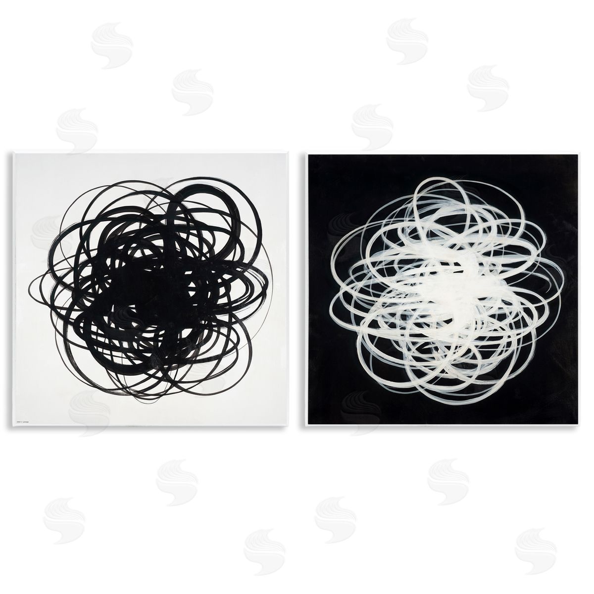 Haxton Black & White Tangled Lines  Wooden Wall Plaque Art Print