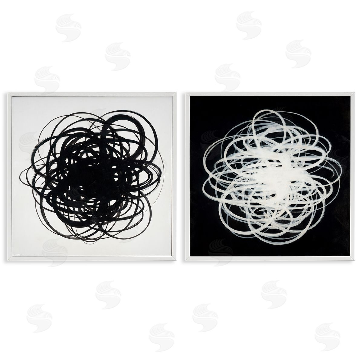 Haxton Black & White Tangled Lines  White Framed Giclee Wall Art Print