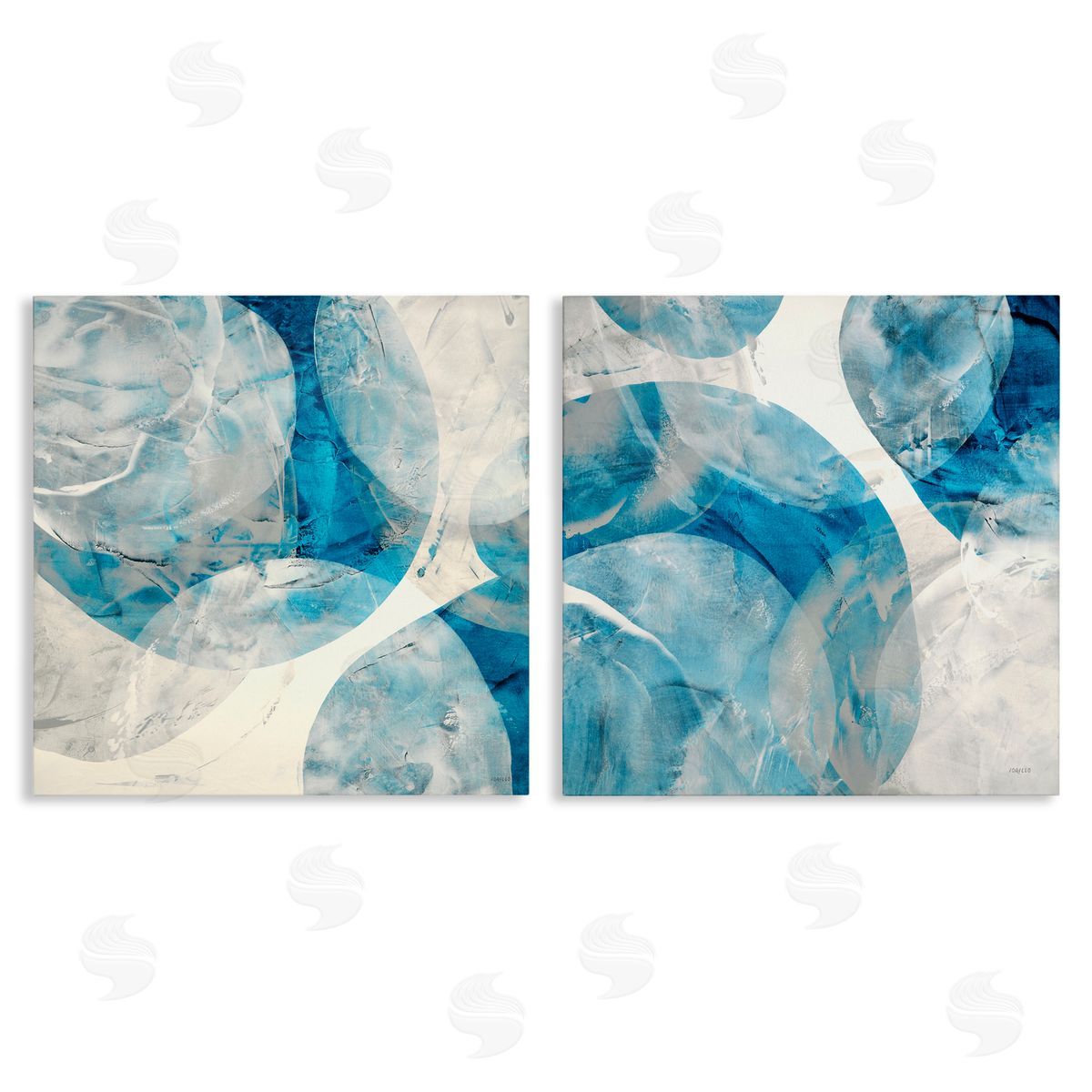 Jeff Iorillo Abstract Teal Cream Circles  Canvas Wall Art Print