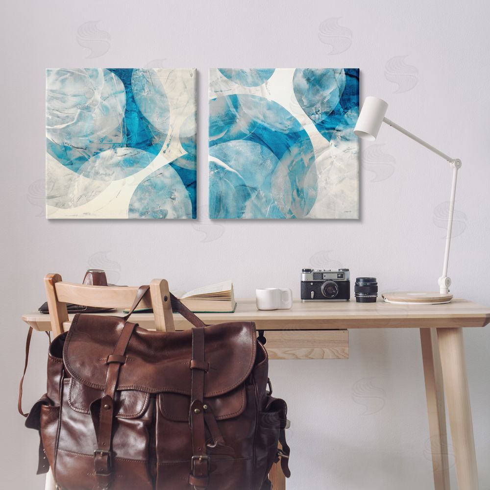Jeff Iorillo Abstract Teal Cream Circles  Canvas Wall Art Print in Room