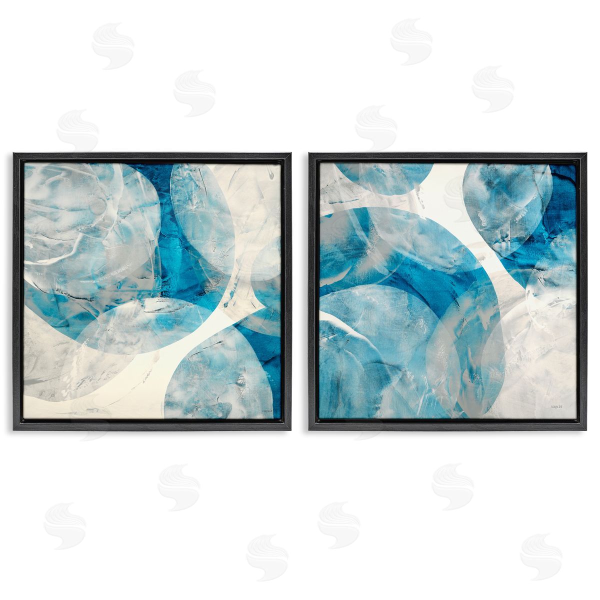 Jeff Iorillo Abstract Teal Cream Circles  Black Floating Frame Canvas Wall Art Print