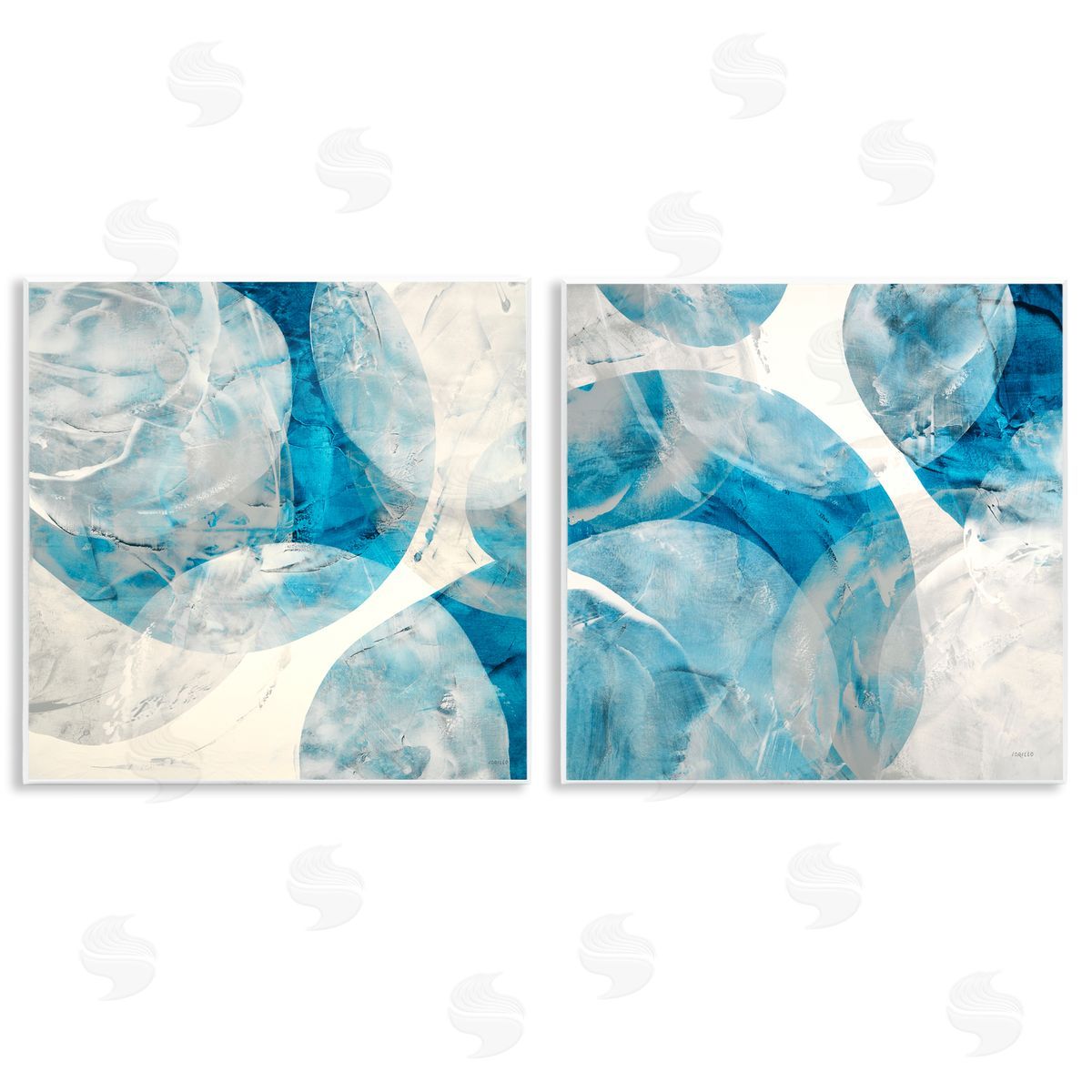 Jeff Iorillo Abstract Teal Cream Circles  Wooden Wall Plaque Art Print
