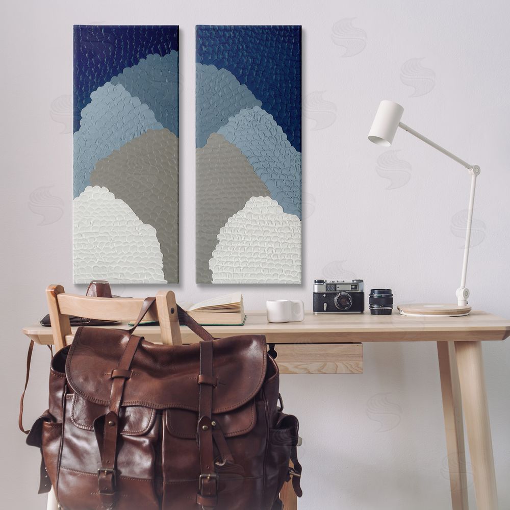 Ben Schneider Textured Blue Abstract Mountains Canvas Wall Art Print in Room