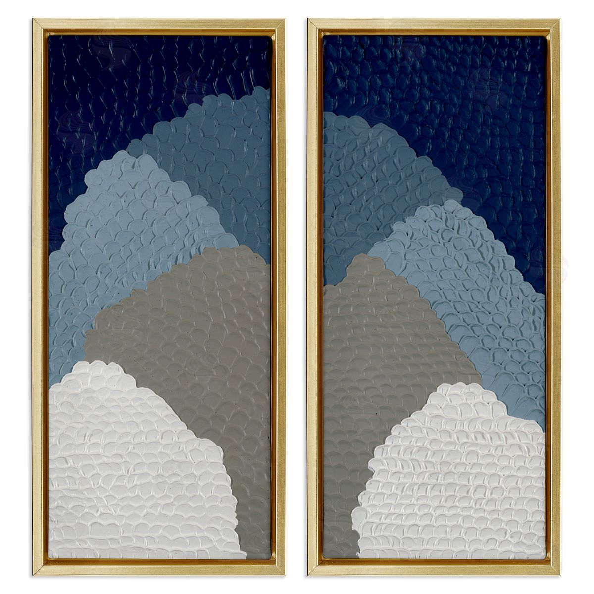 Ben Schneider Textured Blue Abstract Mountains Gold Floating Frame Canvas Wall Art Print