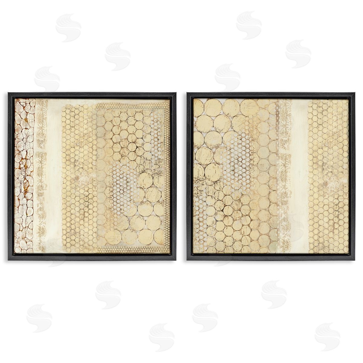 Laura Van Horne Distressed Pale Yellow Circles Black Floating Frame Canvas Wall Art Print