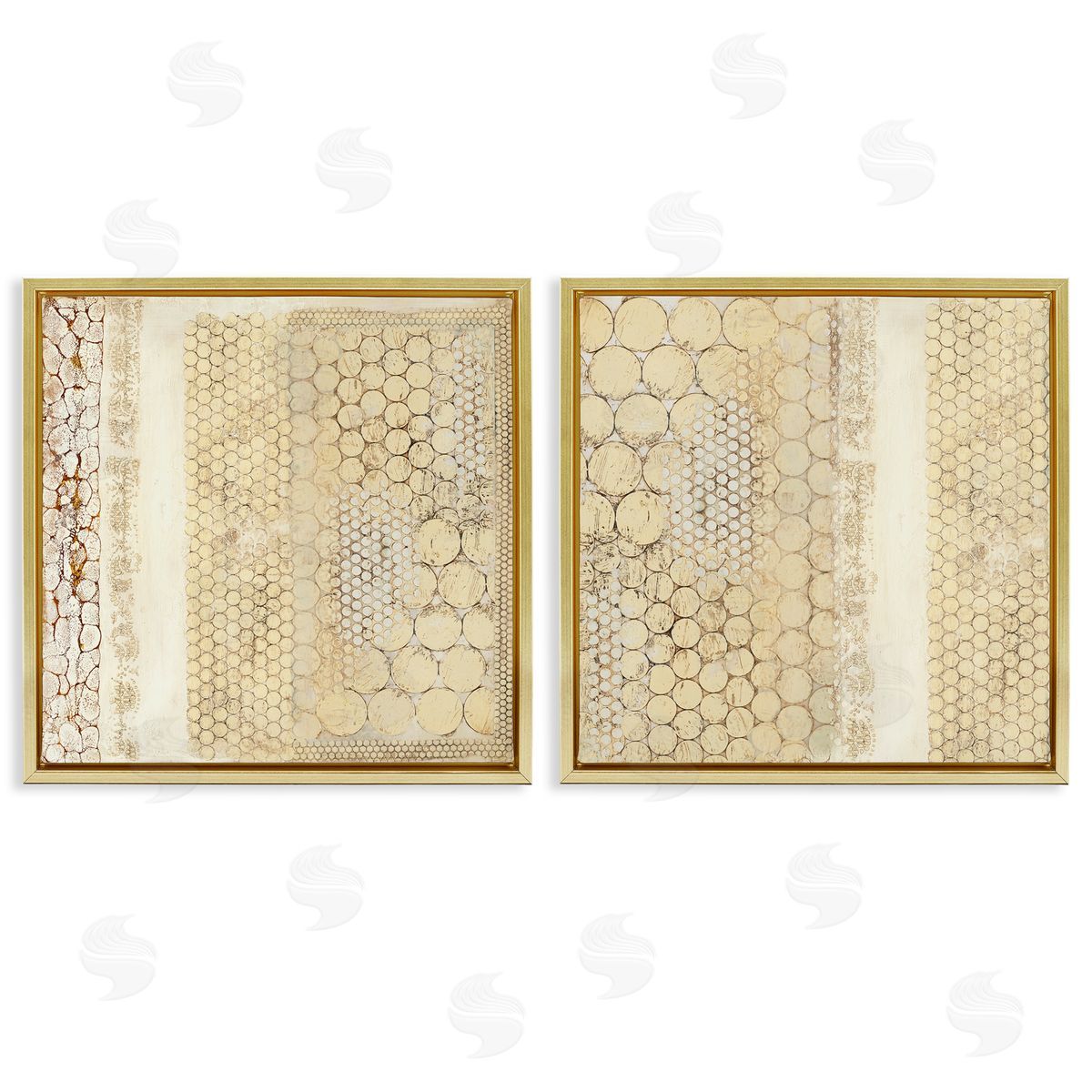 Laura Van Horne Distressed Pale Yellow Circles Gold Floating Frame Canvas Wall Art Print