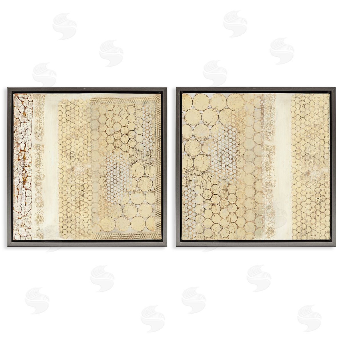 Laura Van Horne Distressed Pale Yellow Circles Gray Floating Frame Canvas Wall Art Print
