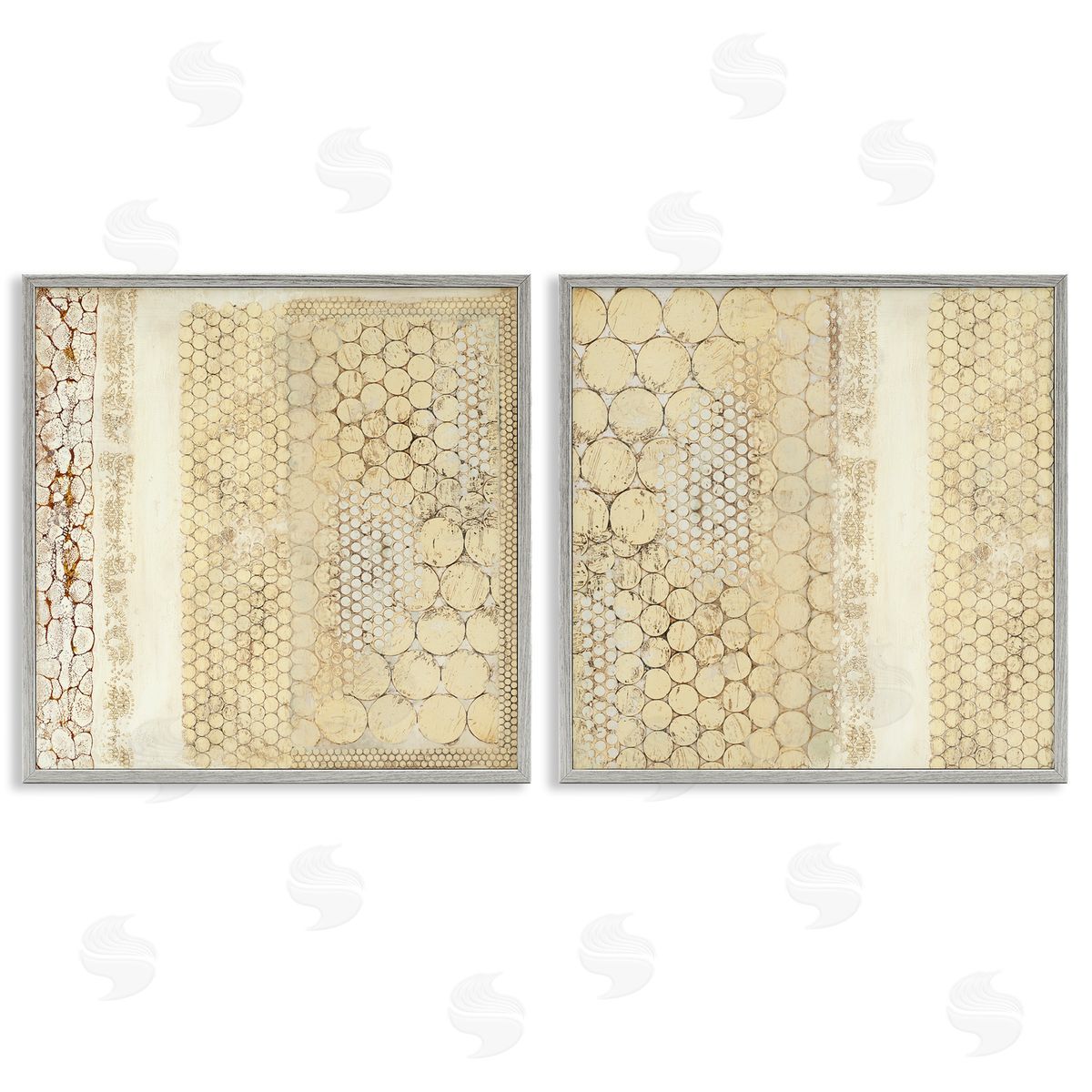 Laura Van Horne Distressed Pale Yellow Circles Gray Framed Giclee Wall Art Print
