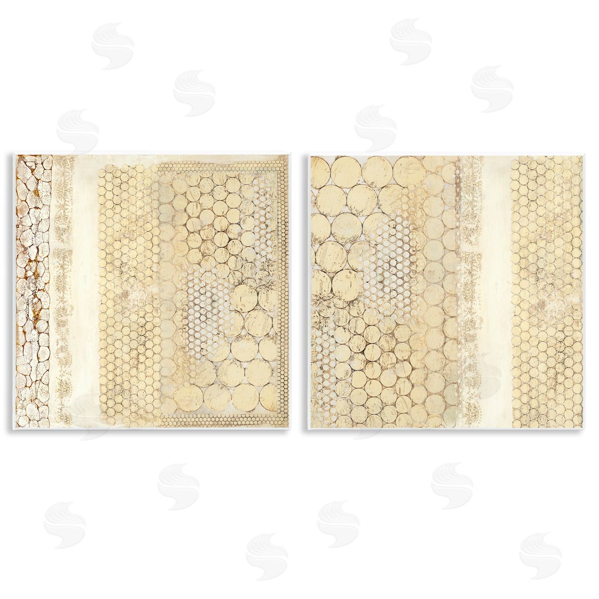 Laura Van Horne Distressed Pale Yellow Circles Wooden Wall Plaque Art Print