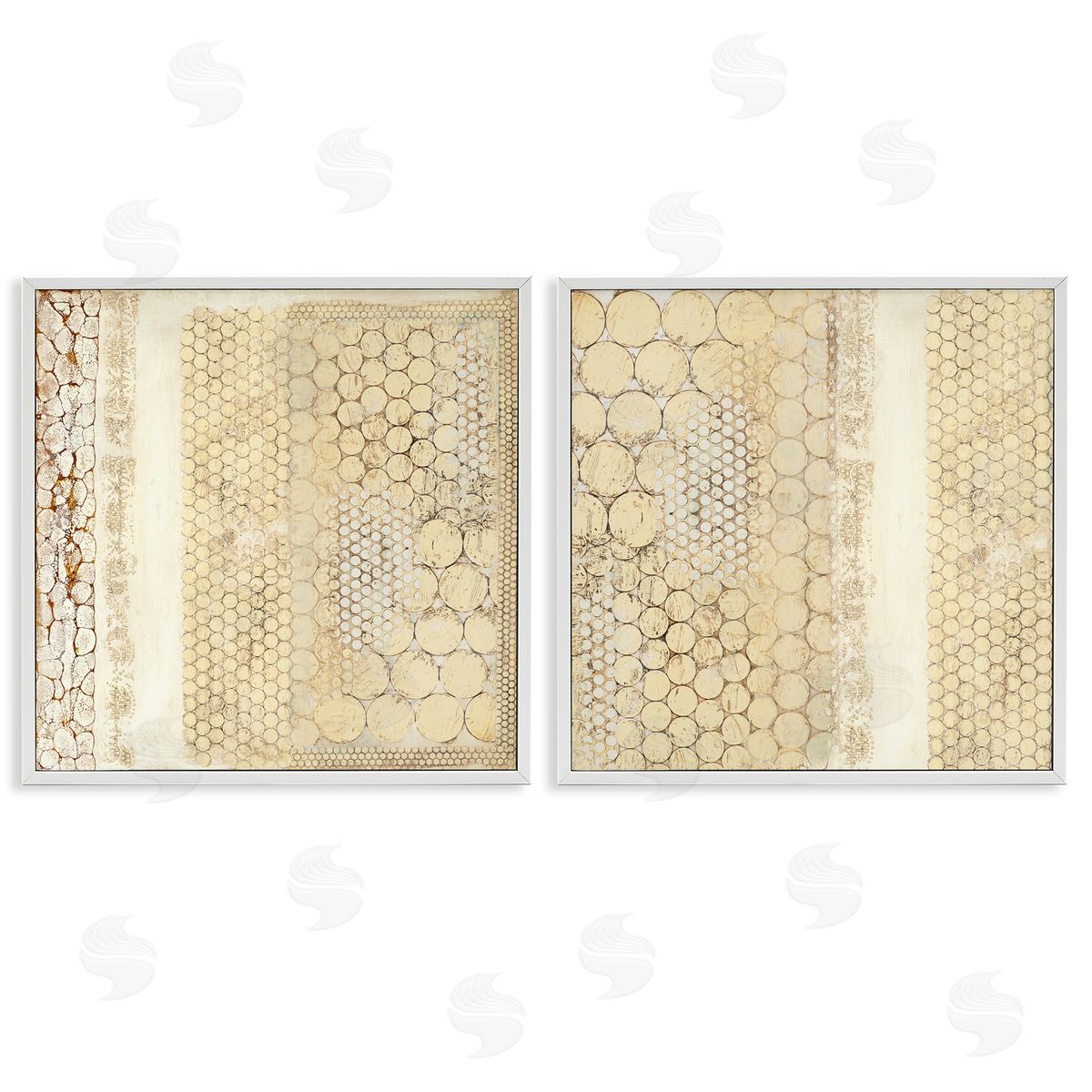 Laura Van Horne Distressed Pale Yellow Circles White Framed Giclee Wall Art Print