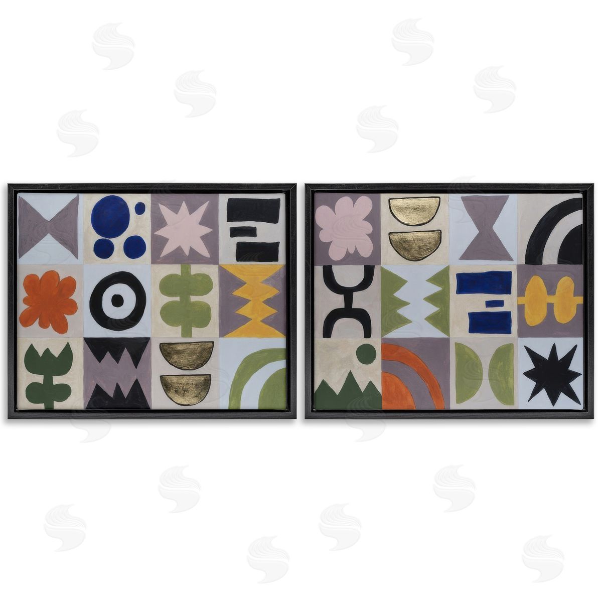 Michael Willett Bohemian Shapes Squares Black Floating Frame Canvas Wall Art Print