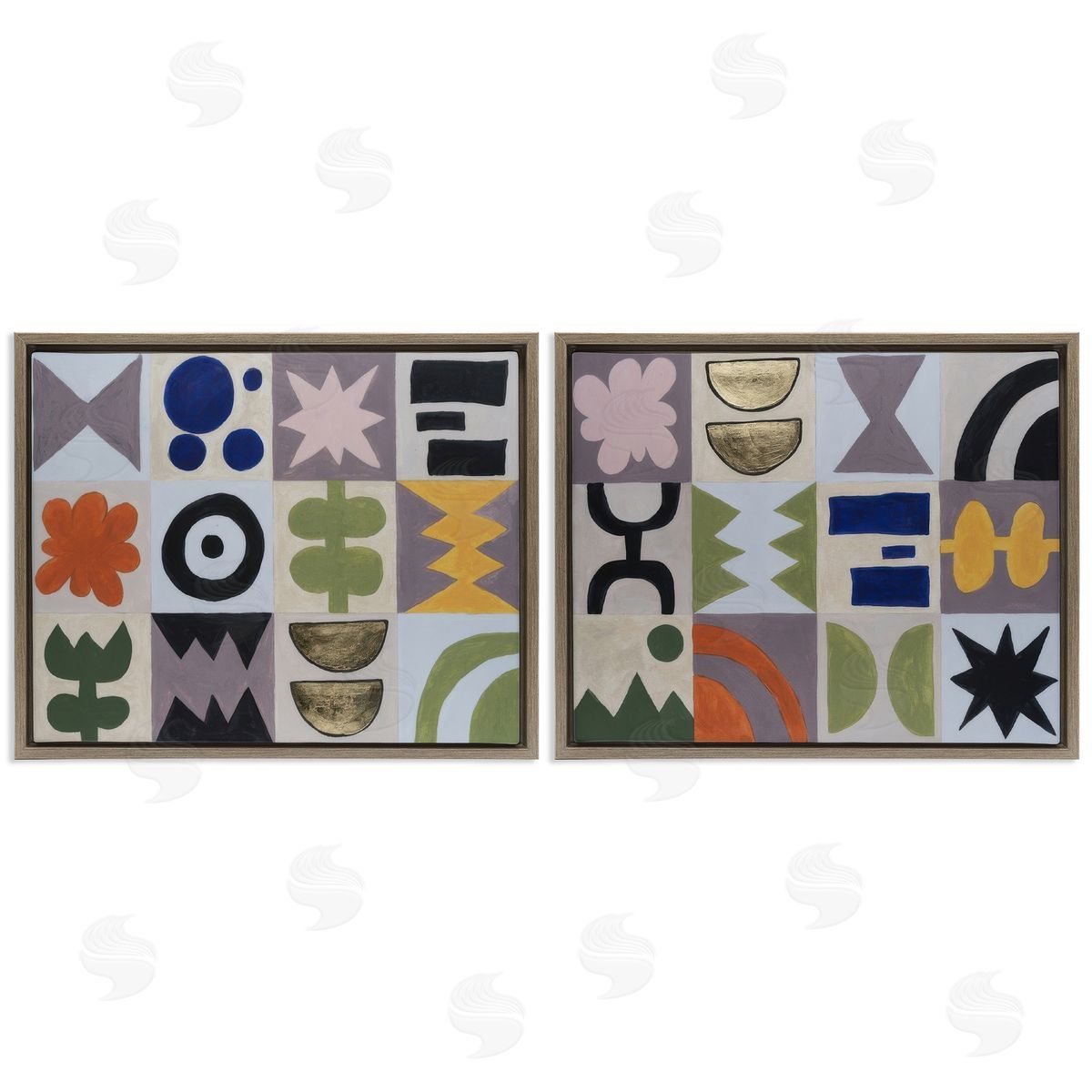 Michael Willett Bohemian Shapes Squares Brown Floating Frame Canvas Wall Art Print
