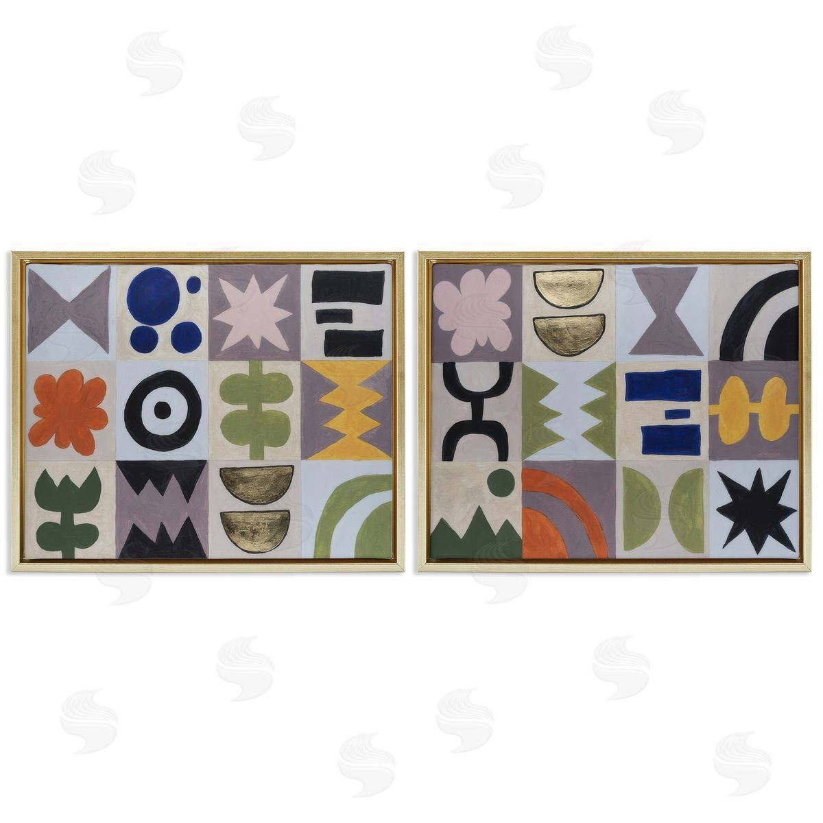 Michael Willett Bohemian Shapes Squares Gold Floating Frame Canvas Wall Art Print