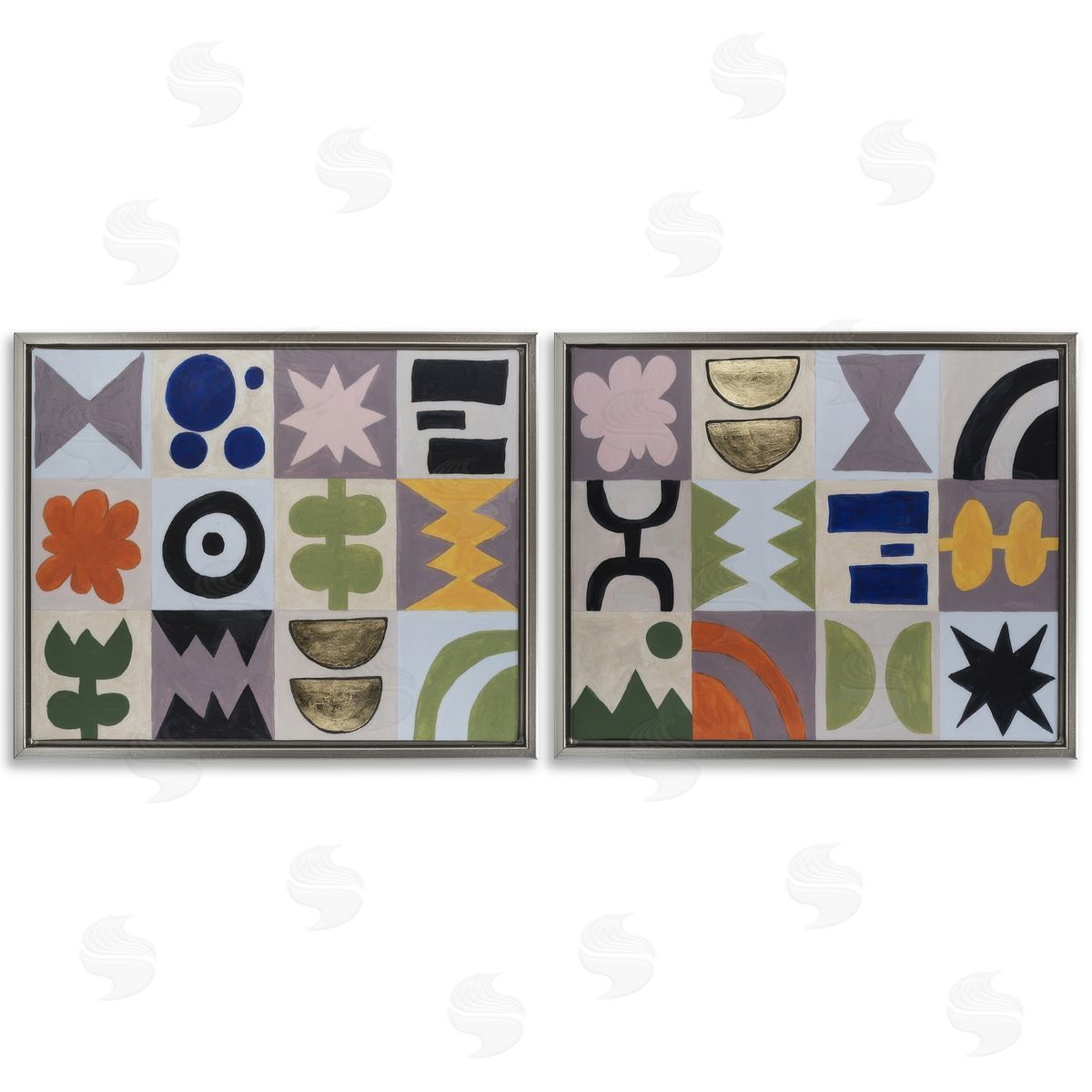 Michael Willett Bohemian Shapes Squares Gray Floating Frame Canvas Wall Art Print