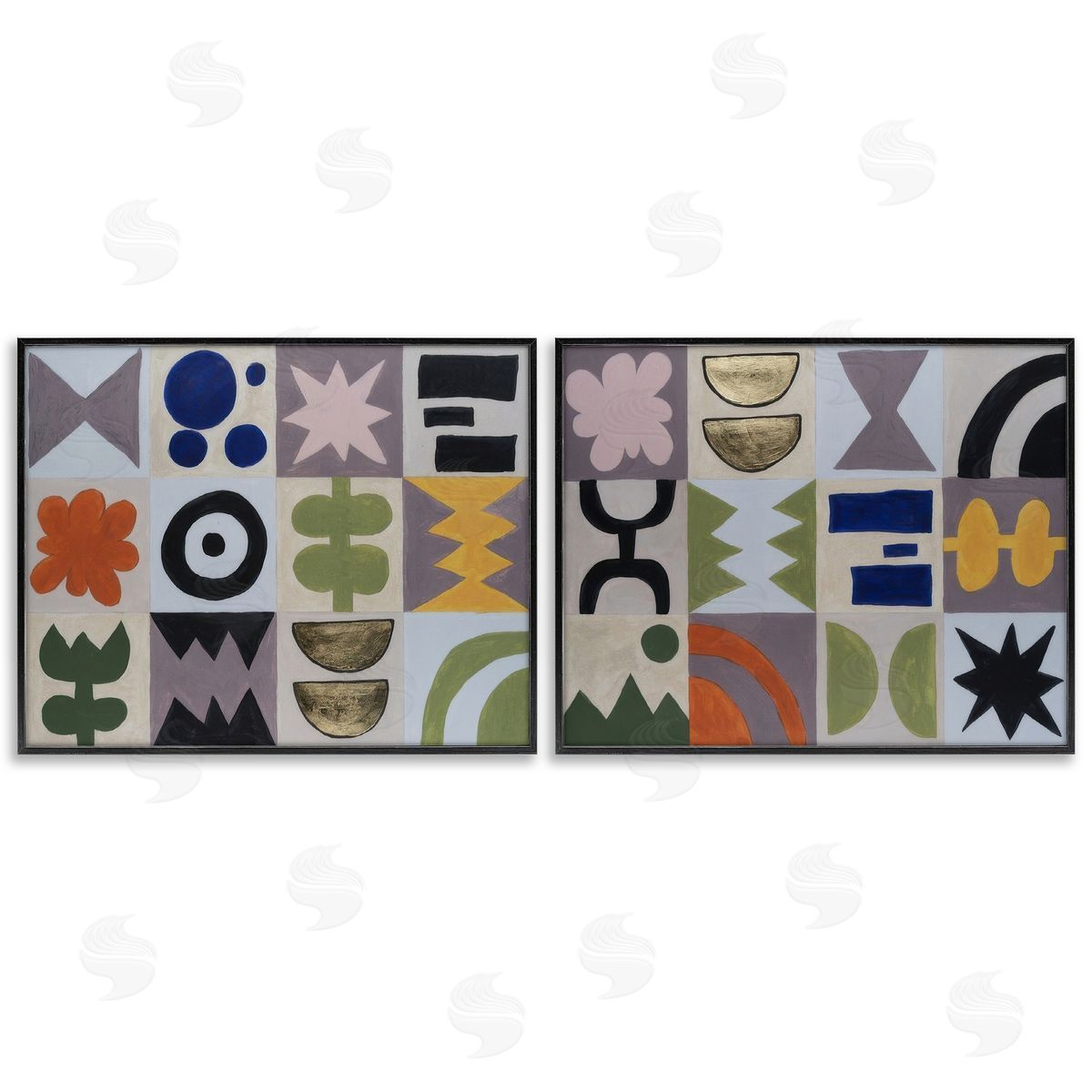 Michael Willett Bohemian Shapes Squares Black Framed Giclee Wall Art Print