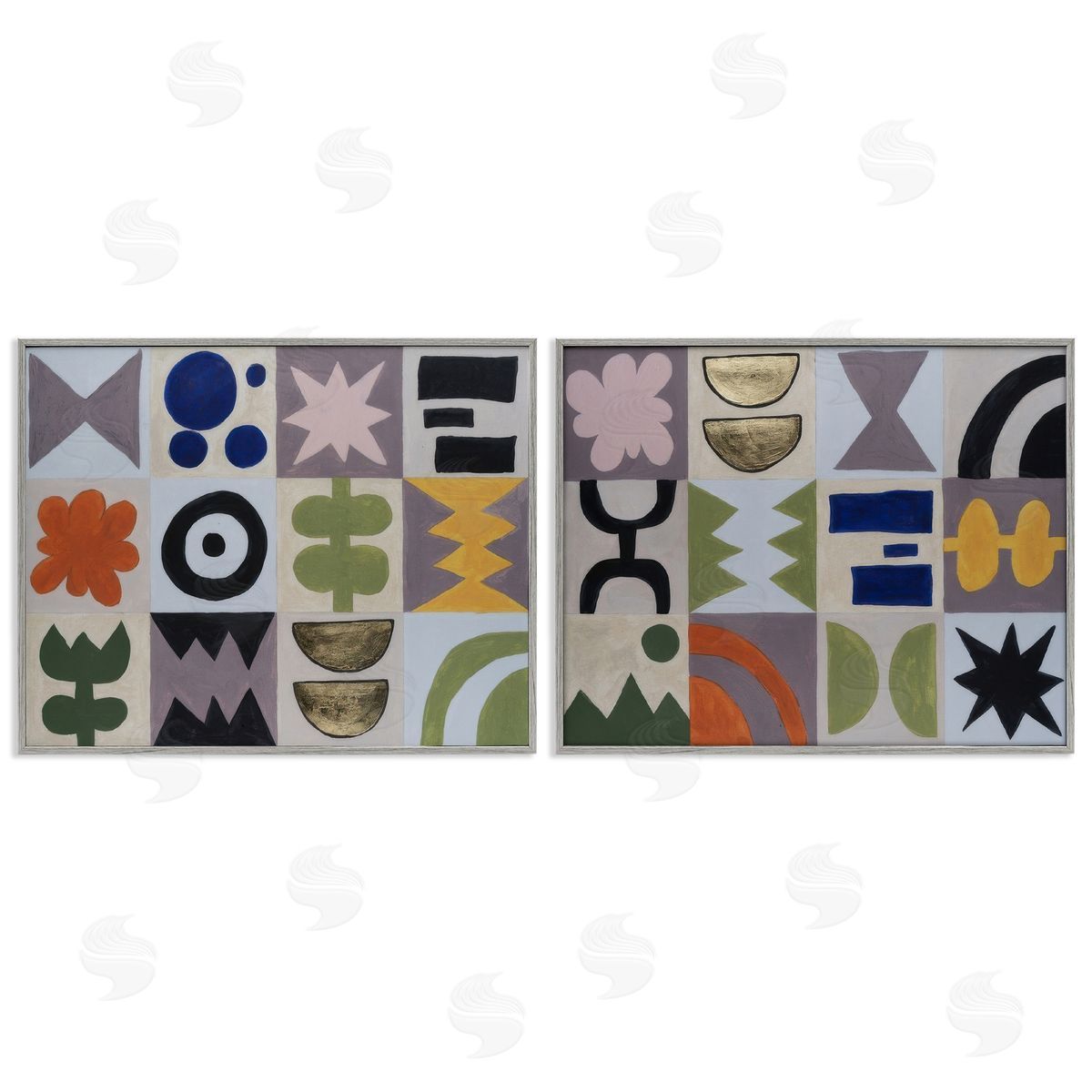 Michael Willett Bohemian Shapes Squares Gray Framed Giclee Wall Art Print
