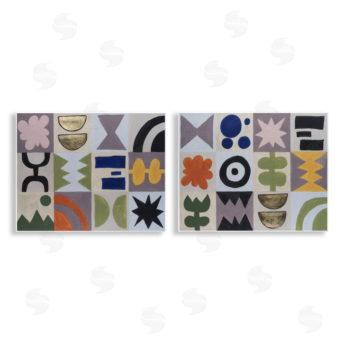 Michael Willett Bohemian Shapes Squares Wooden Wall Plaque Art Print
