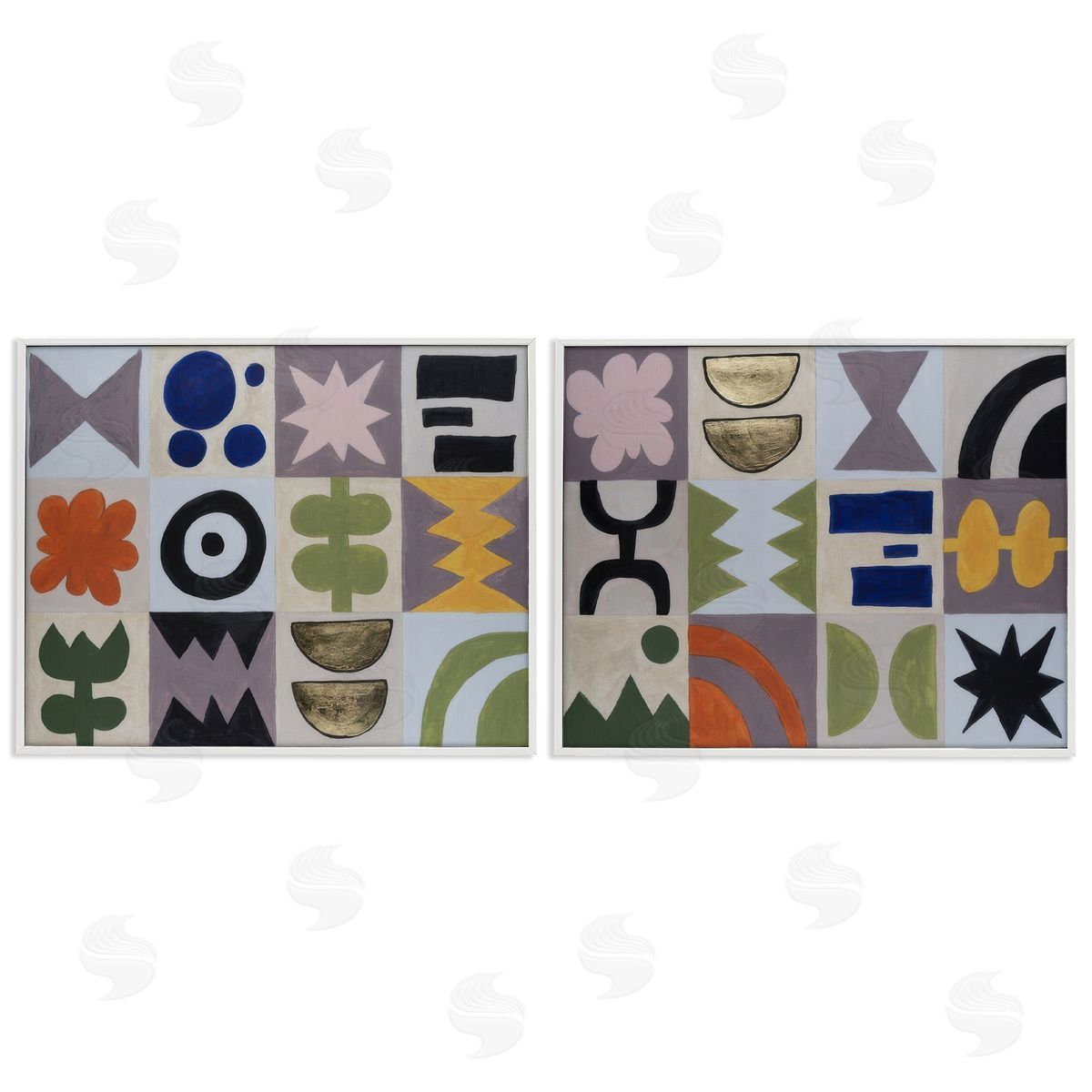 Michael Willett Bohemian Shapes Squares White Framed Giclee Wall Art Print