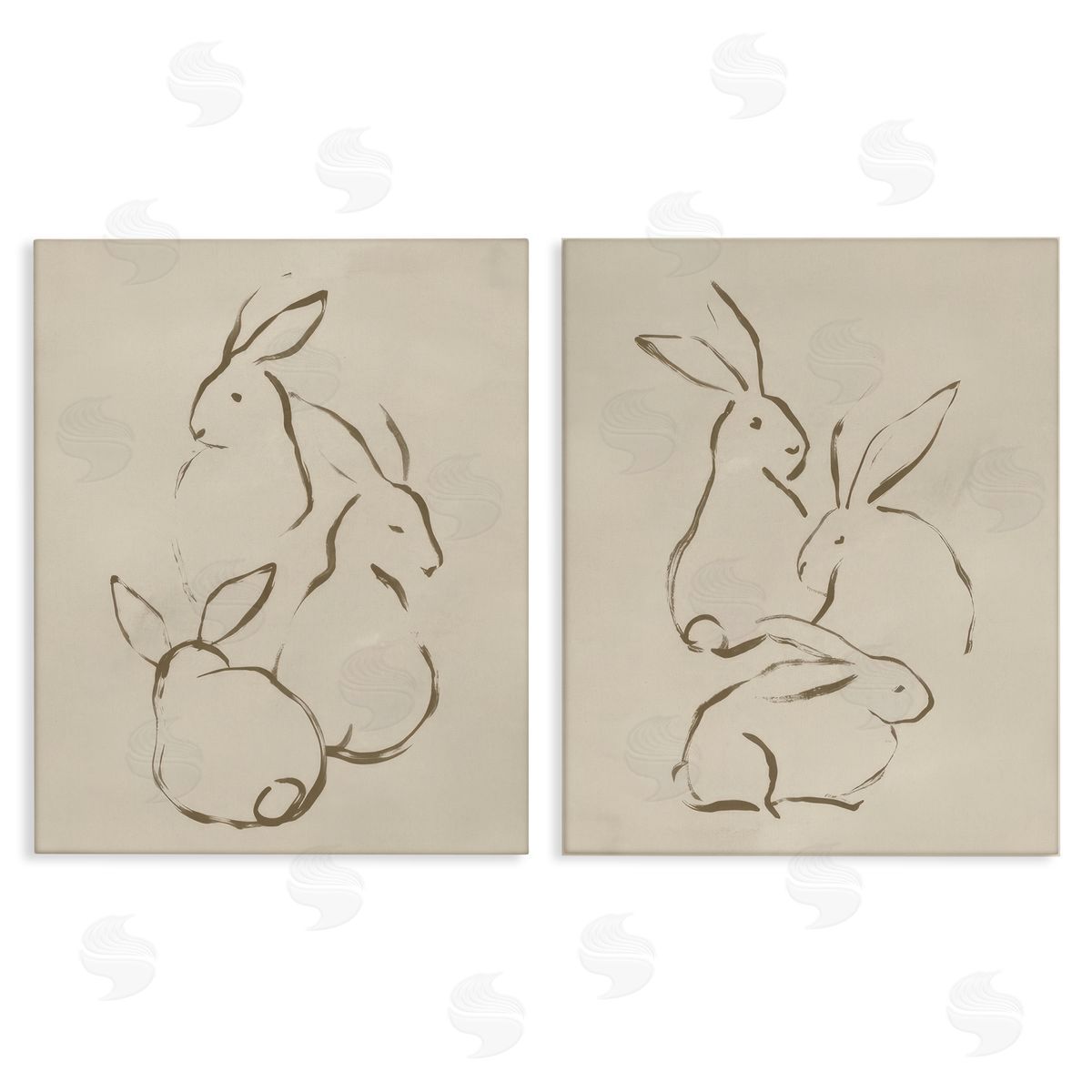 June Erica Vess Earthtone Sitting Rabbits Sketch  Canvas Wall Art Print