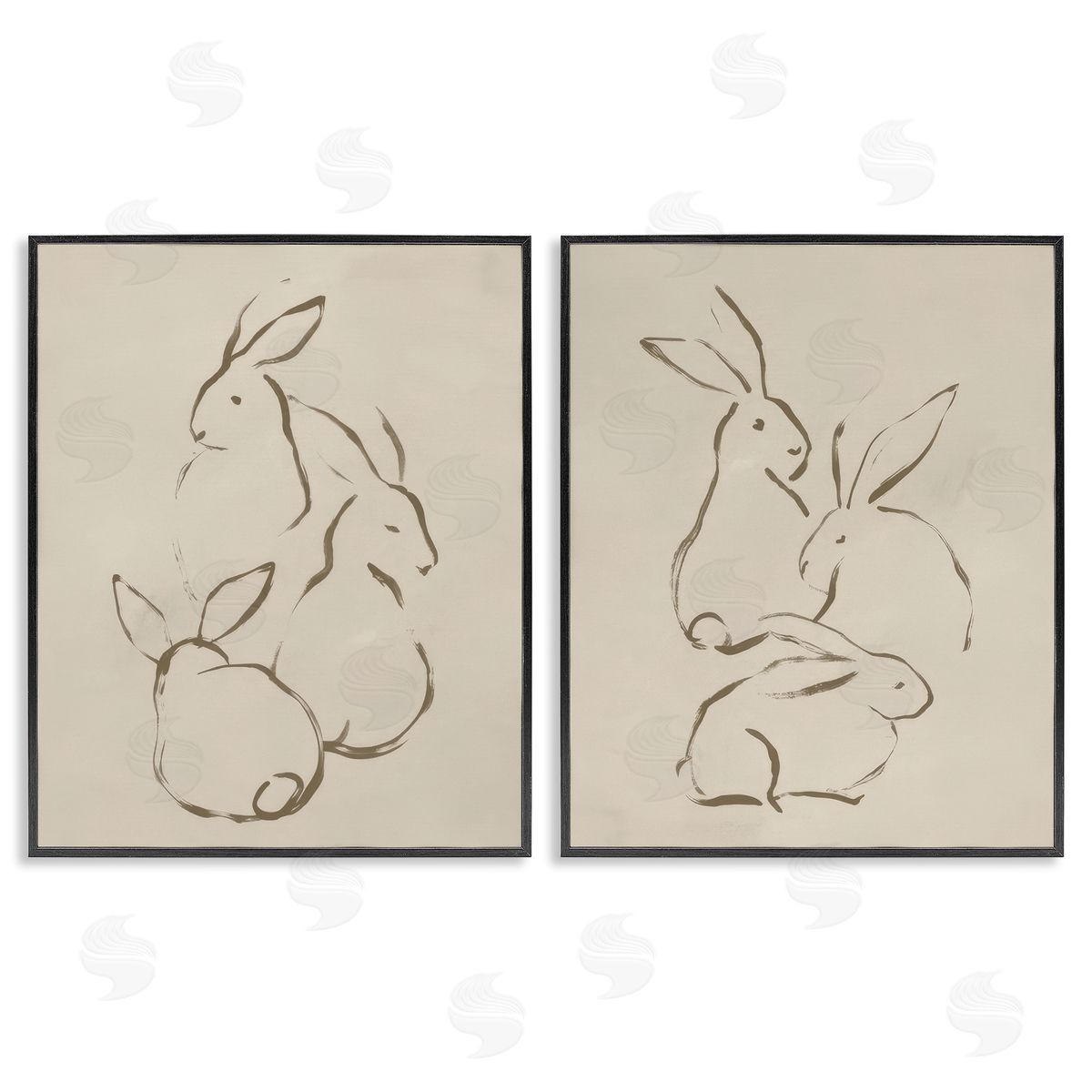 June Erica Vess Earthtone Sitting Rabbits Sketch  Black Framed Giclee Wall Art Print