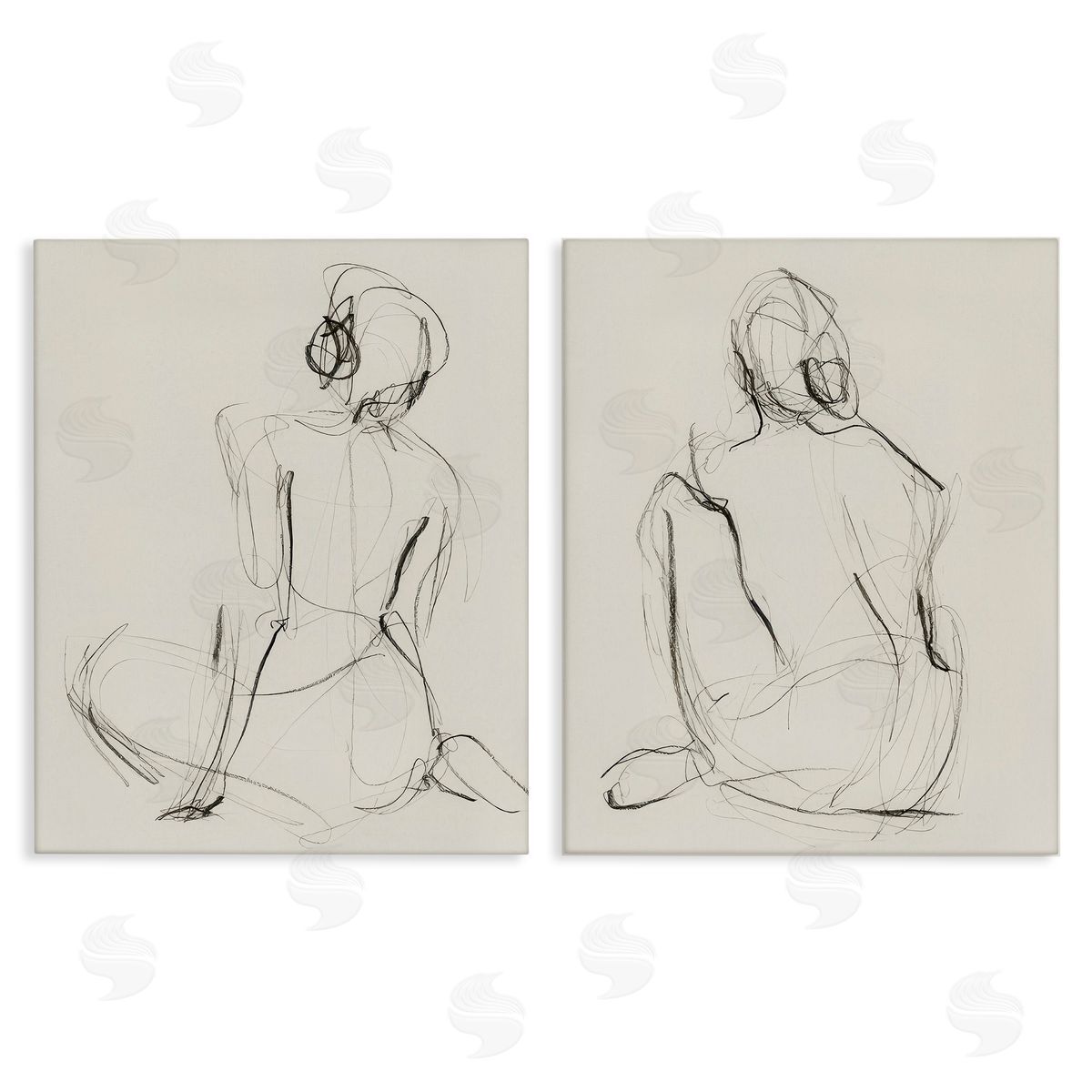 Victoria Barnes Sitting Female Figure Drawing Canvas Wall Art Print