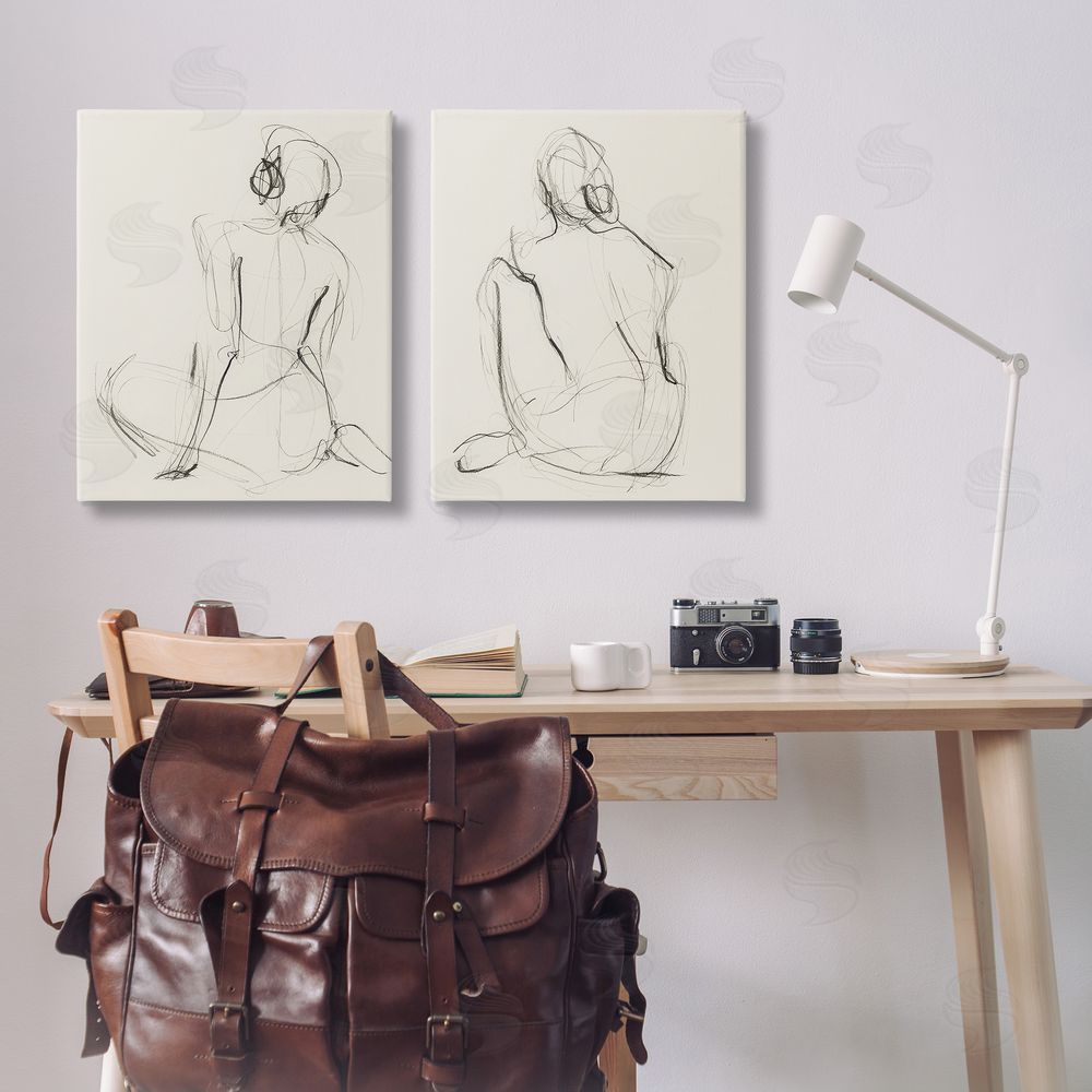 Victoria Barnes Sitting Female Figure Drawing Canvas Wall Art Print in Room