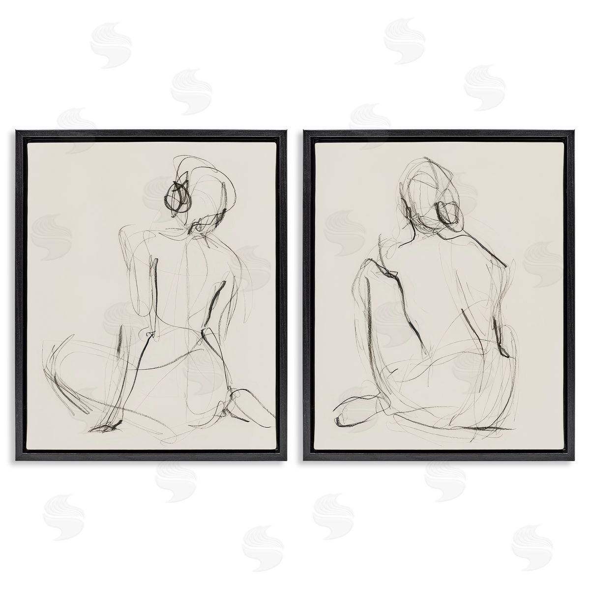 Victoria Barnes Sitting Female Figure Drawing Black Floating Frame Canvas Wall Art Print