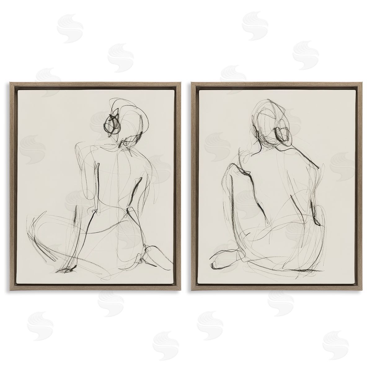 Victoria Barnes Sitting Female Figure Drawing Brown Floating Frame Canvas Wall Art Print