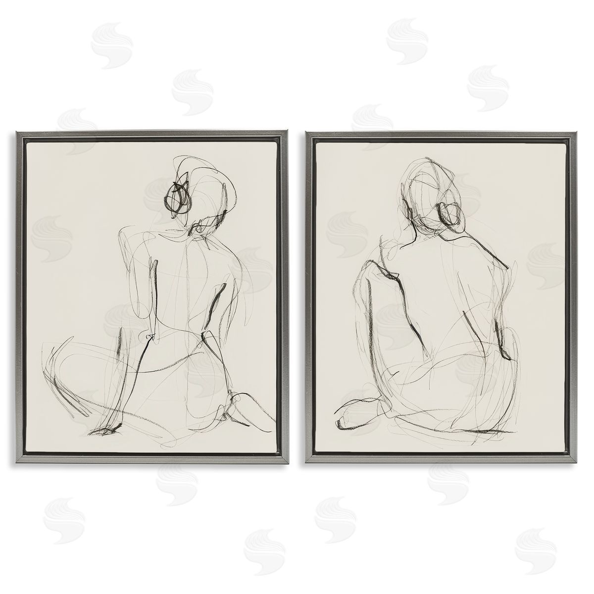 Victoria Barnes Sitting Female Figure Drawing Gray Floating Frame Canvas Wall Art Print