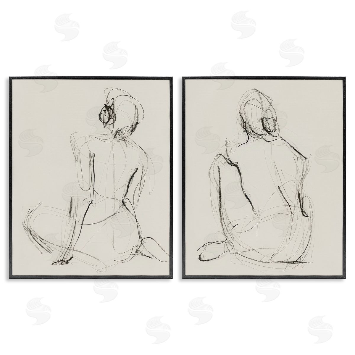 Victoria Barnes Sitting Female Figure Drawing Black Framed Giclee Wall Art Print
