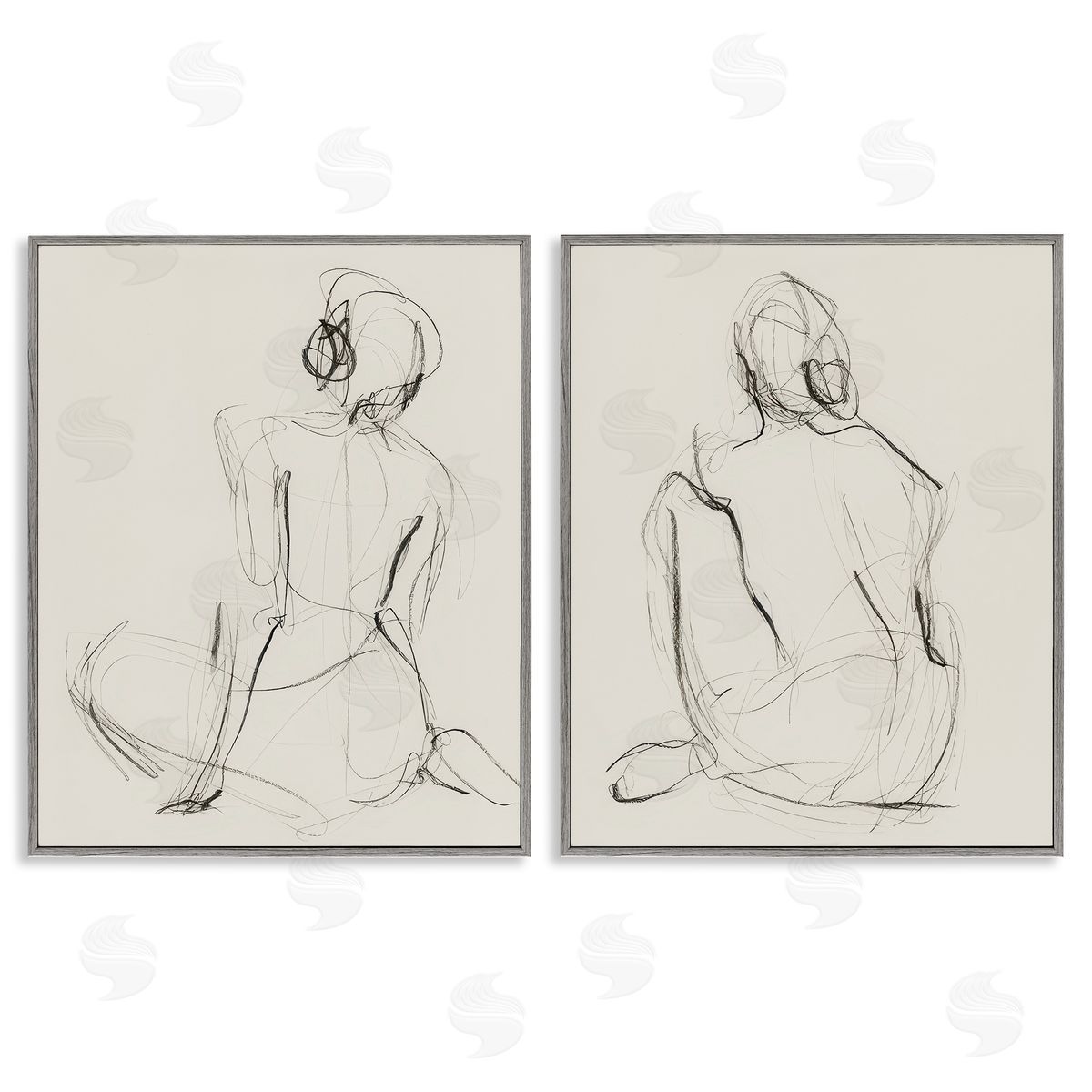 Victoria Barnes Sitting Female Figure Drawing Gray Framed Giclee Wall Art Print
