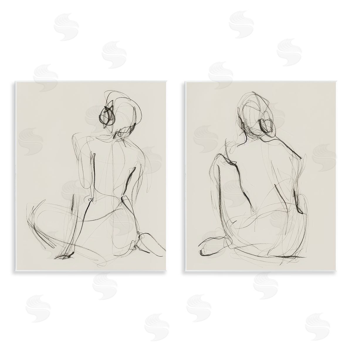 Victoria Barnes Sitting Female Figure Drawing Wooden Wall Plaque Art Print