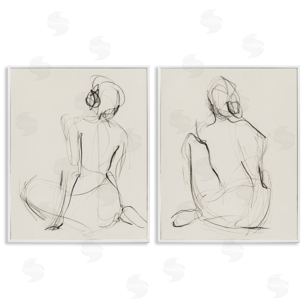 Victoria Barnes Sitting Female Figure Drawing White Framed Giclee Wall Art Print