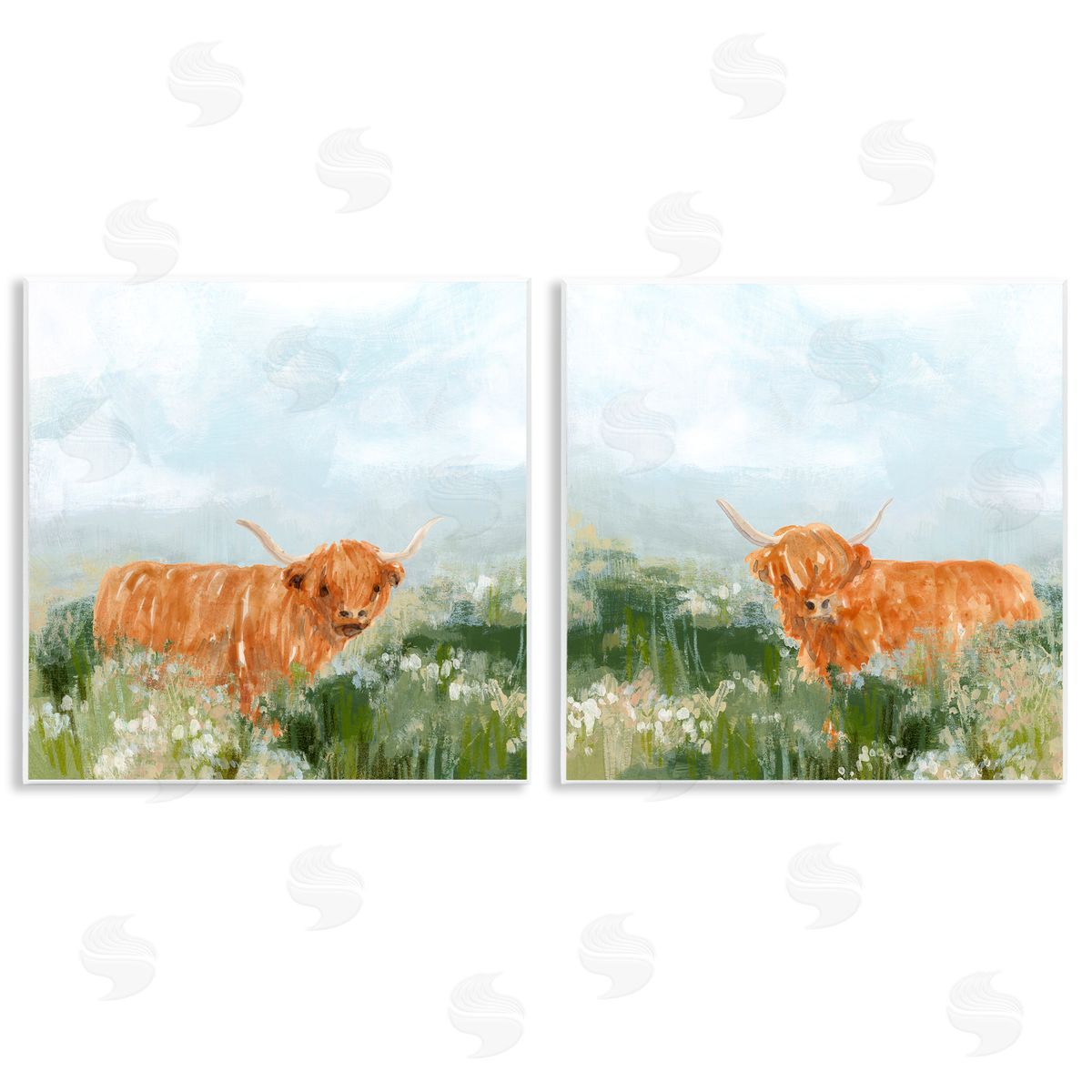 June Erica Vess Shaggy Highland Cow in Field Wooden Wall Plaque Art Print