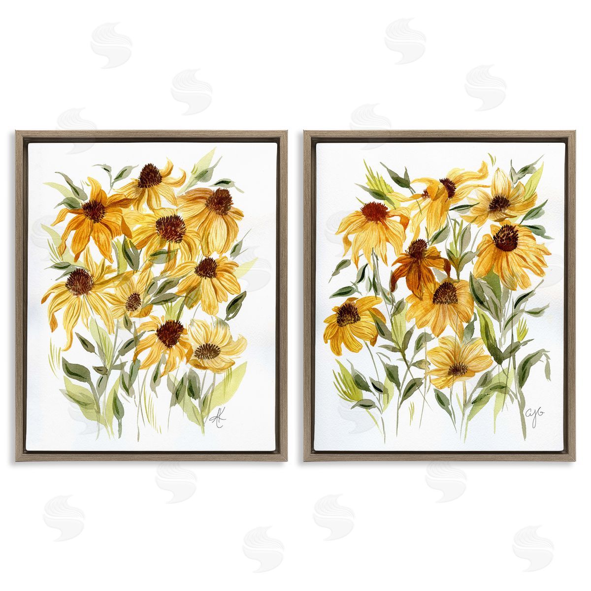 Yellow Rudbeckia Flowers Brown Floating Frame Canvas Wall Art, Home Decor by Alexandria Gilbert Kincaid