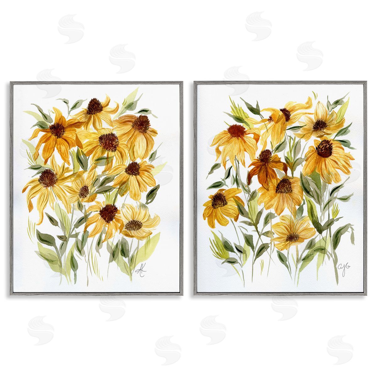 Yellow Rudbeckia Flowers Grey Frame Print Wall Art, Home Decor by Alexandria Gilbert Kincaid