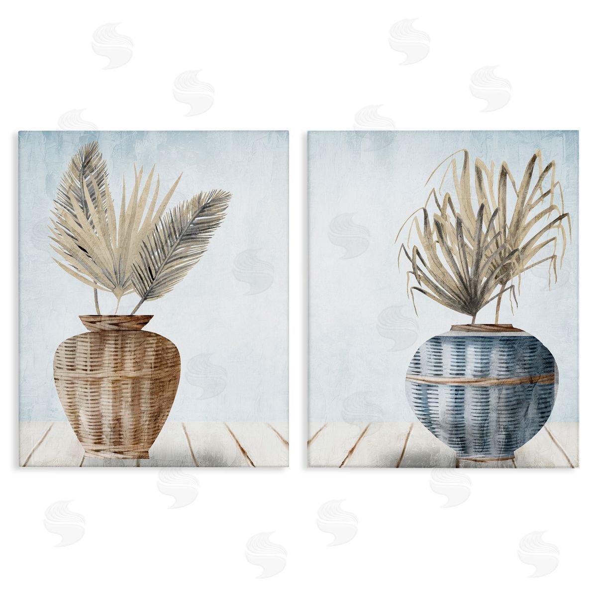 Kim Allen Palms in Rattan Planters Canvas Wall Art Print