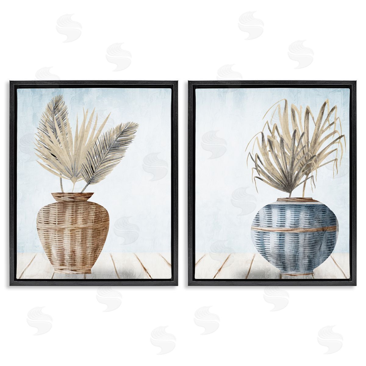 Kim Allen Palms in Rattan Planters Black Floating Frame Canvas Wall Art Print