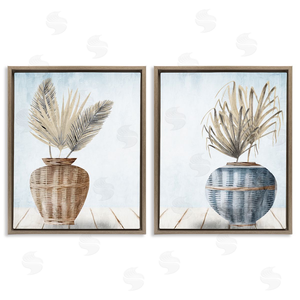 Kim Allen Palms in Rattan Planters Brown Floating Frame Canvas Wall Art Print