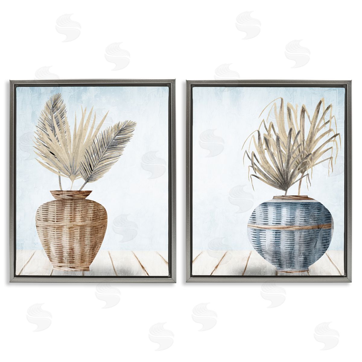 Kim Allen Palms in Rattan Planters Gray Floating Frame Canvas Wall Art Print