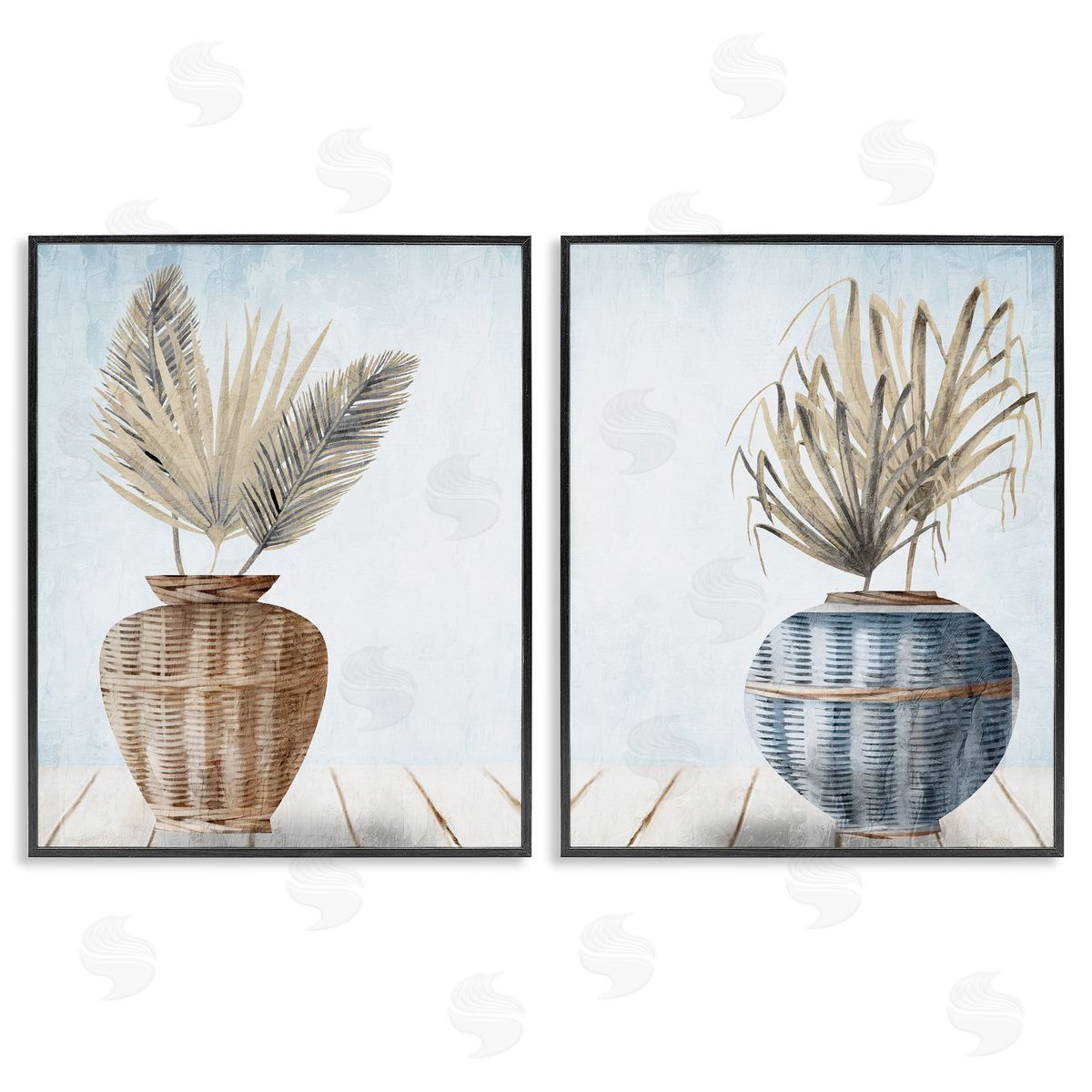 Kim Allen Palms in Rattan Planters Black Framed Giclee Wall Art Print