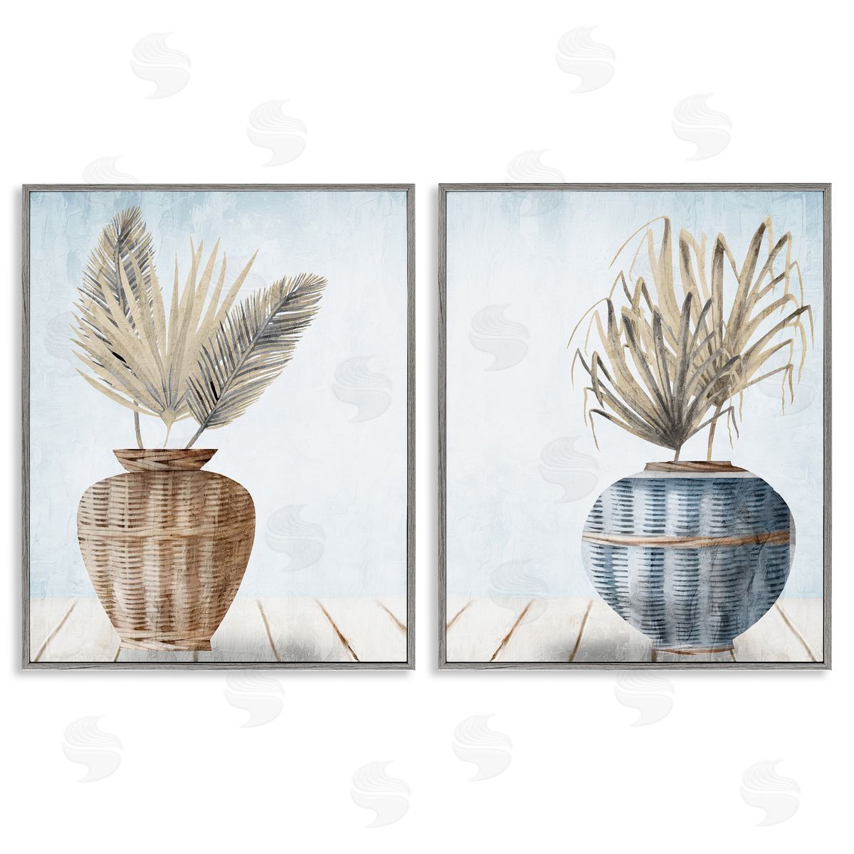 Kim Allen Palms in Rattan Planters Gray Framed Giclee Wall Art Print