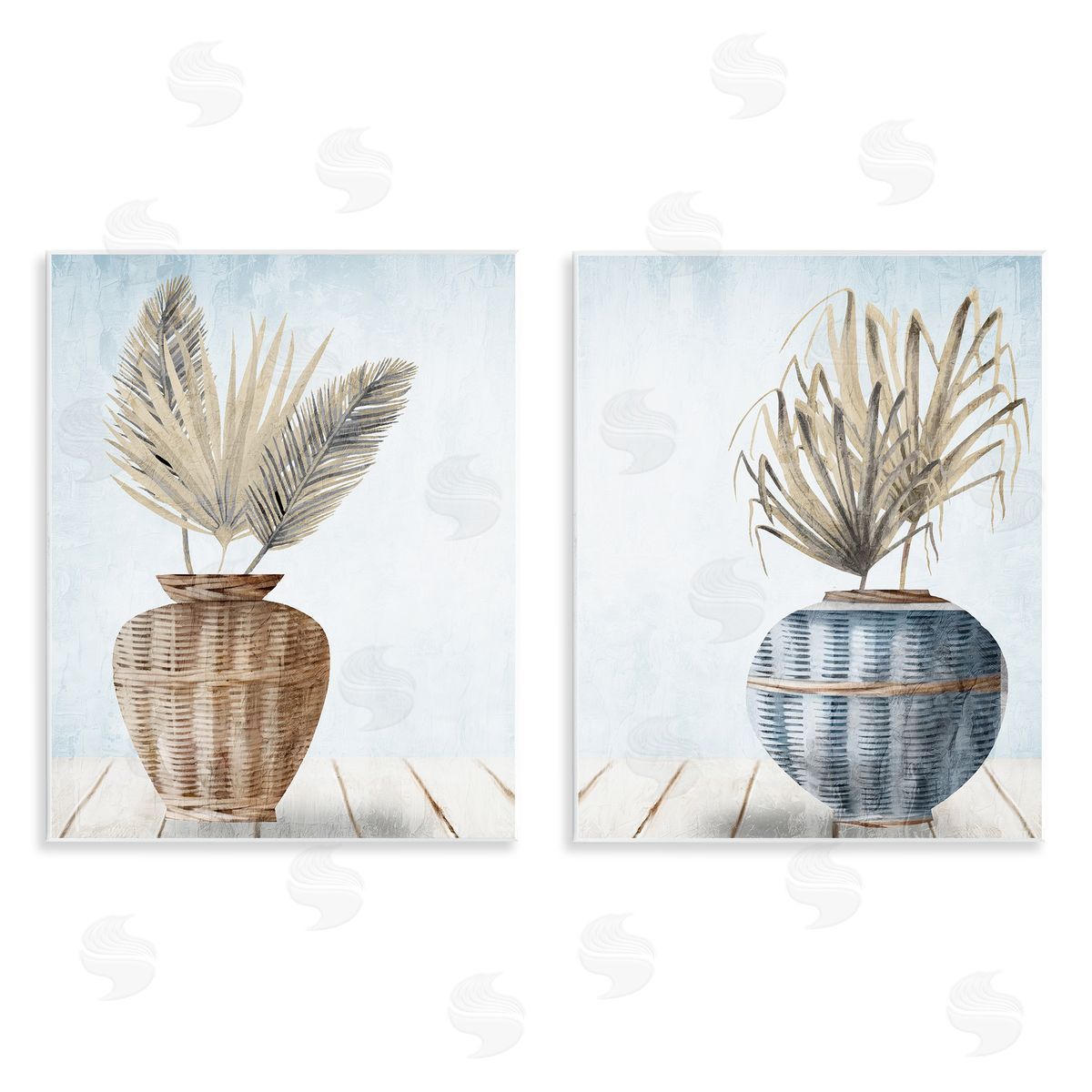 Kim Allen Palms in Rattan Planters Wooden Wall Plaque Art Print
