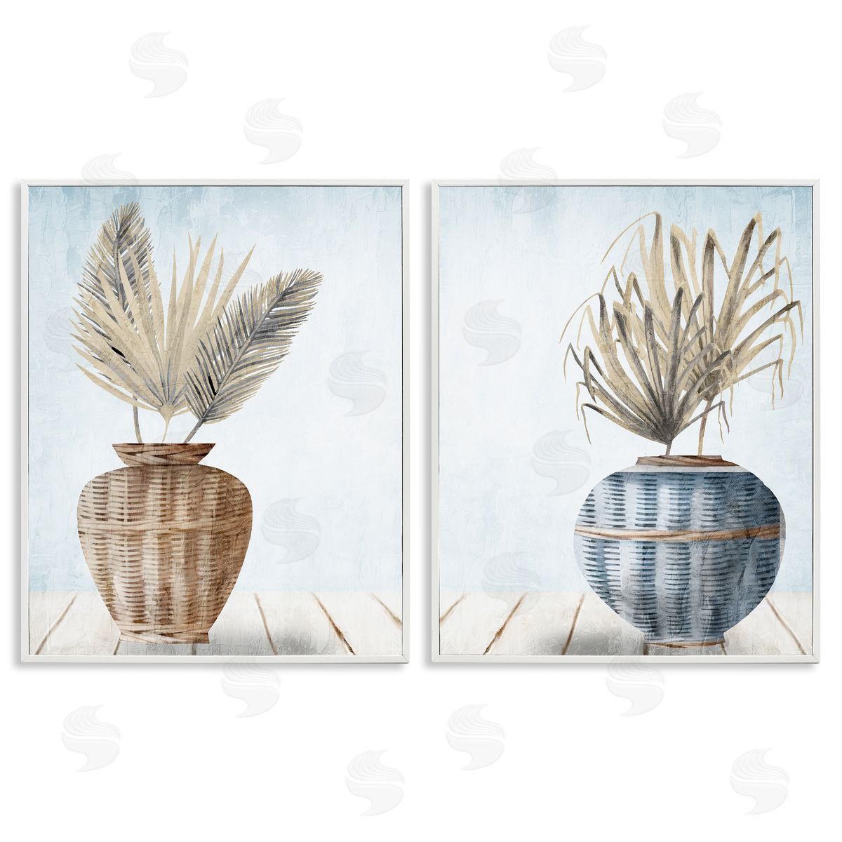 Kim Allen Palms in Rattan Planters White Framed Giclee Wall Art Print