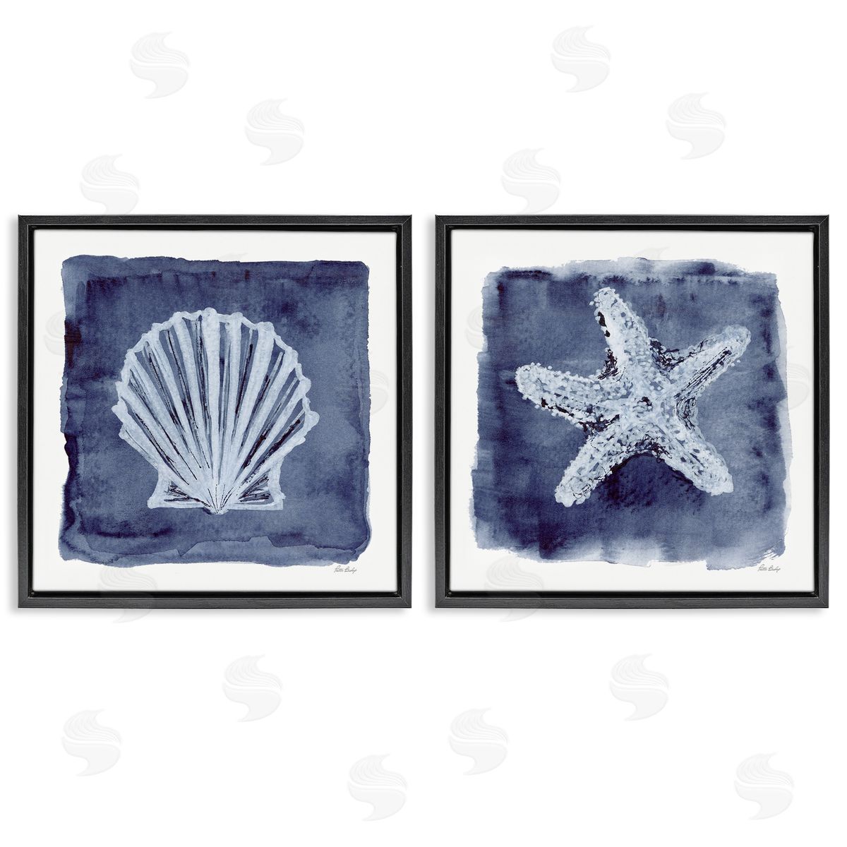 Patti Bishop Shell & Starfish Impressions Black Floating Frame Canvas Wall Art Print