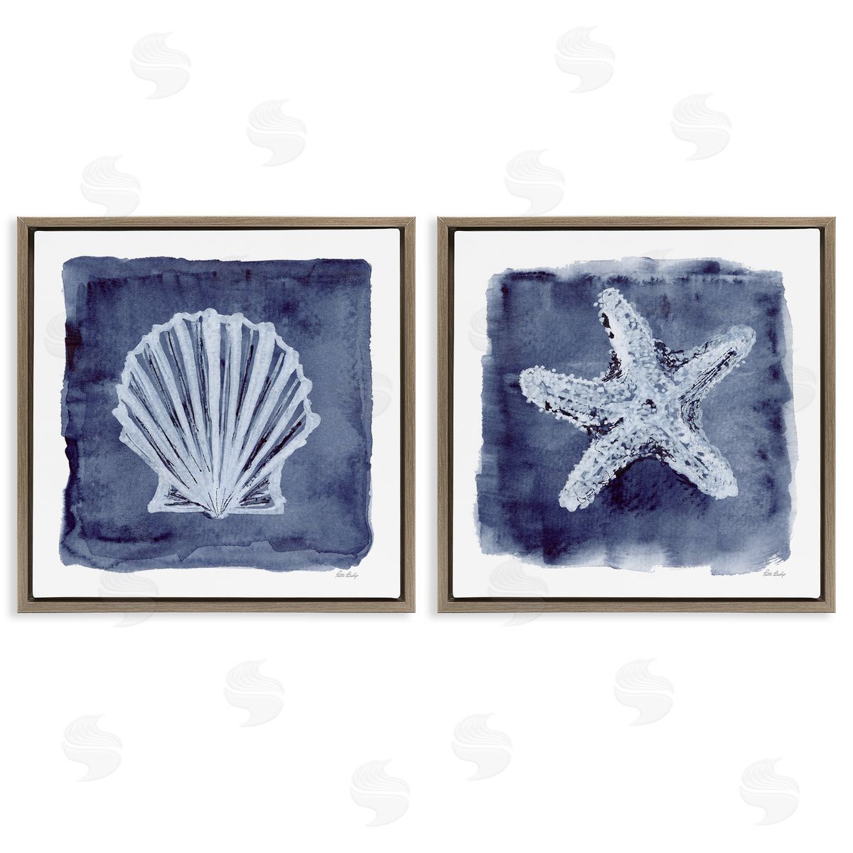 Patti Bishop Shell & Starfish Impressions Brown Floating Frame Canvas Wall Art Print
