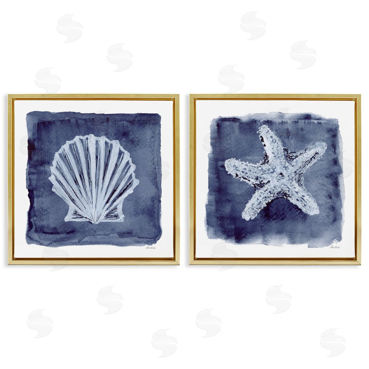 Patti Bishop Shell & Starfish Impressions Gold Floating Frame Canvas Wall Art Print
